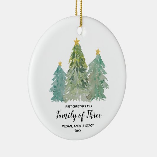 Greenery First Kerstmis als familie van drie Keramisch Ornament (Rechts)