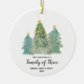 Greenery First Kerstmis als familie van drie Keramisch Ornament (Voorkant)