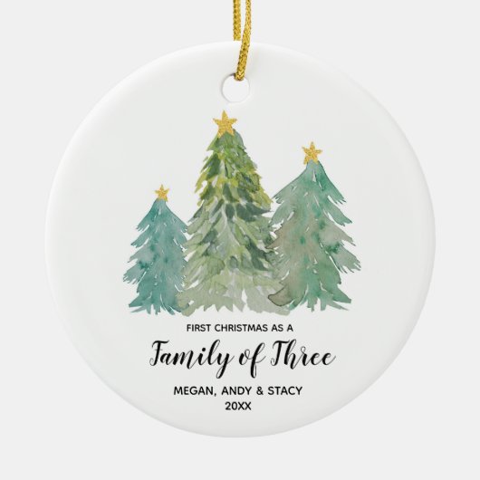 Greenery First Kerstmis als familie van drie Keramisch Ornament (Voorkant)