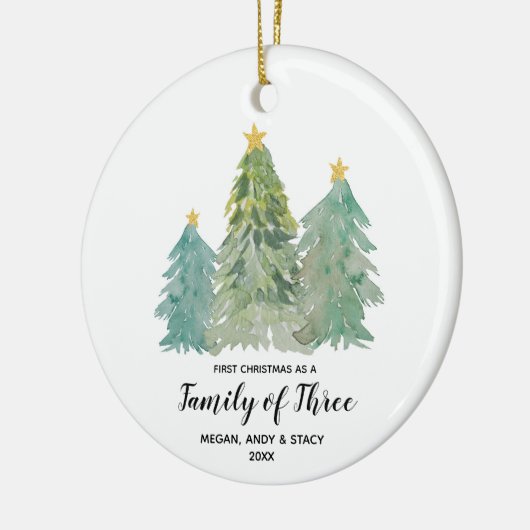 Greenery First Kerstmis als familie van drie Keramisch Ornament (Links)