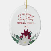 Greenery First Kerstmis als mama en papa Keramisch Ornament (Rechts)