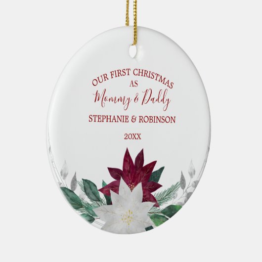 Greenery First Kerstmis als mama en papa Keramisch Ornament (Rechts)