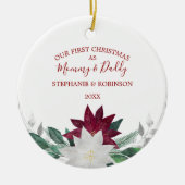 Greenery First Kerstmis als mama en papa Keramisch Ornament (Voorkant)