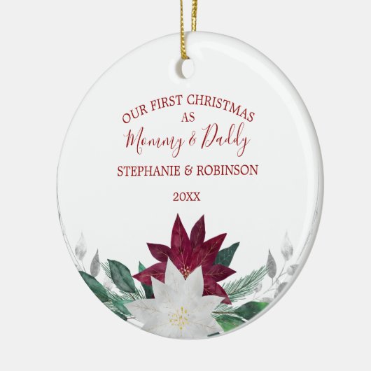 Greenery First Kerstmis als mama en papa Keramisch Ornament (Links)