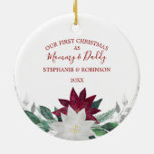 Greenery First Kerstmis als mama en papa Keramisch Ornament (Achterkant)