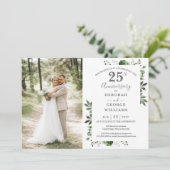 Greenery Floral 25th Wedding Jubileum Foto Kaart (Staand voorkant)