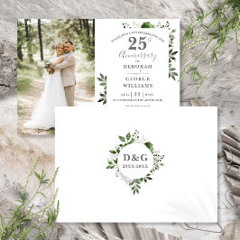 Greenery Floral 25th Wedding Jubileum Foto Kaart