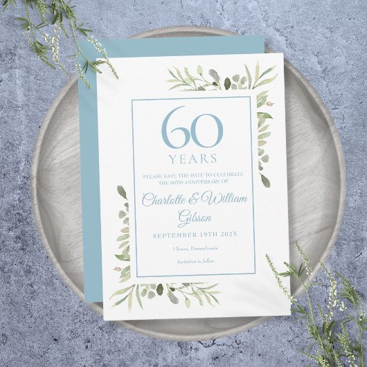 Greenery Floral 60e Jubileum Save the Date Kaart