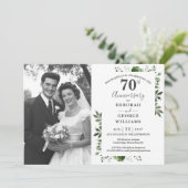 Greenery Floral 70th Wedding Jubileum Foto Kaart (Staand voorkant)