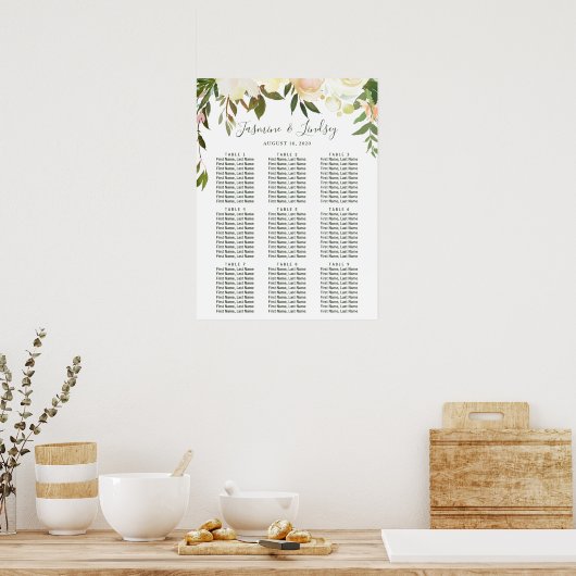 Greenery Floral 9 Tables Wedding Seding Chart Poster (Keuken)