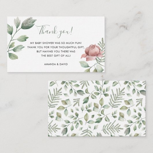 Greenery Floral Baby in Bloom Shower Dank u Informatiekaartje (Voorkant / Achterkant)