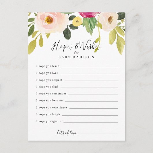 Greenery Floral Baby shower Hopfen & Wishes card Briefkaart (Voorkant)