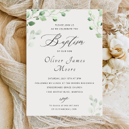 Greenery Floral Baptism Invitation Kaart