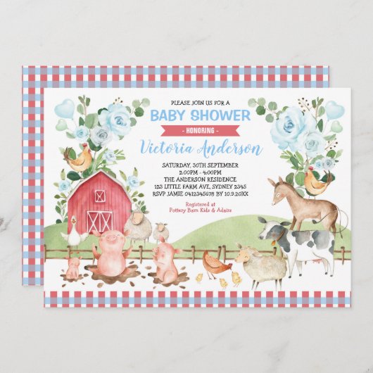 Greenery Floral Barnyard Farm Animals Baby shower Kaart (Voorkant / Achterkant)