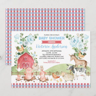 Greenery Floral Barnyard Farm Animals Baby shower Kaart