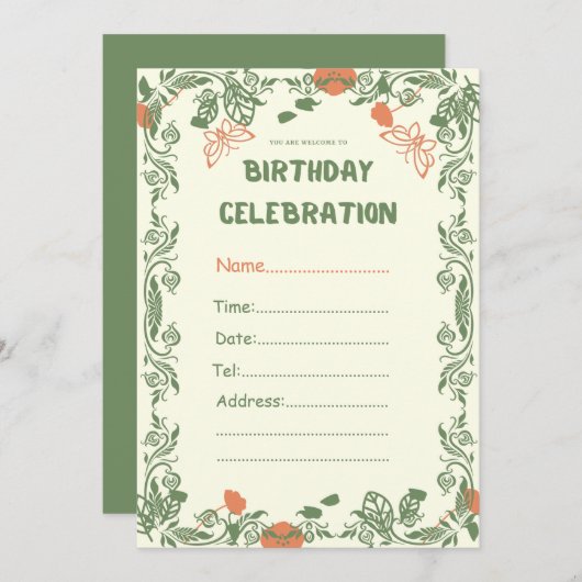 Greenery floral Birthday Celebration Kaart (Voorkant / Achterkant)