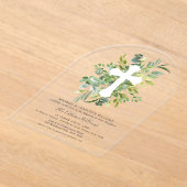 Greenery Floral Botanical Cross Baptisme Acryl Uitnodigingen (Laagn)