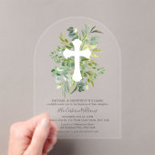 Greenery Floral Botanical Cross Baptisme Acryl Uitnodigingen (Insitu (Draagbaar))