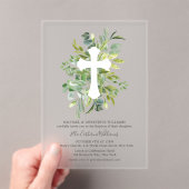 Greenery Floral Botanical Cross Baptisme Acryl Uitnodigingen (Insitu (Draagbaar))