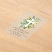 Greenery Floral Botanical Cross Baptisme Acryl Uitnodigingen (Laagn)
