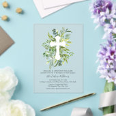 Greenery Floral Botanical Cross Baptisme Acryl Uitnodigingen (Insitu (Huwelijk))