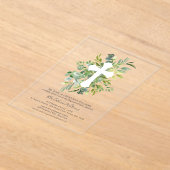 Greenery Floral Botanical Cross Baptisme Acryl Uitnodigingen (Laagn)