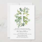 Greenery Floral Botanical Cross Baptisme Kaart (Voorkant)