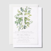 Greenery Floral Botanical Cross Baptisme Vellum Uitnodigingen (Offset)