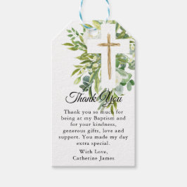 Greenery Floral Botanical Cross Elegant Baptisme Cadeaulabel
