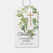 Greenery Floral Botanical Cross Elegant Baptisme Cadeaulabel (Voorkant)