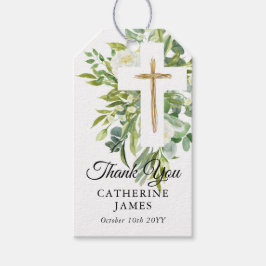 Greenery Floral Botanical Cross Elegant Baptisme Cadeaulabel