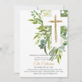 Greenery Floral Botanical Cross Elegant Baptisme Kaart (Voorkant)