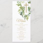 Greenery Floral Botanical Cross Elegant Baptisme Menu (Voorkant)