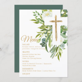 Greenery Floral Botanical Cross Elegant Baptisme Menu