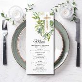 Greenery Floral Botanical Cross Elegant Baptisme Menu