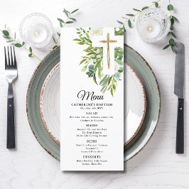 Greenery Floral Botanical Cross Elegant Baptisme Menu