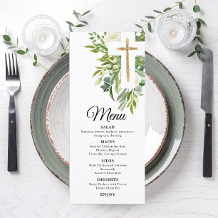 Greenery Floral Botanical Cross Elegant Baptisme Menu