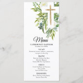 Greenery Floral Botanical Cross Elegant Baptisme Menu (Voorkant)