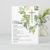 Greenery Floral Botanical Cross Elegant Baptisme Menu (Staand voorkant)