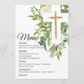 Greenery Floral Botanical Cross Elegant Baptisme Menu (Voorkant)