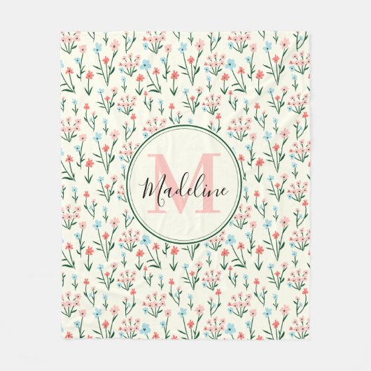 Greenery Floral Botanical Flowers Pink Monogram Fleece Deken (Voorkant)