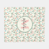 Greenery Floral Botanical Flowers Pink Monogram Fleece Deken (Voorkant (Horizontaal))
