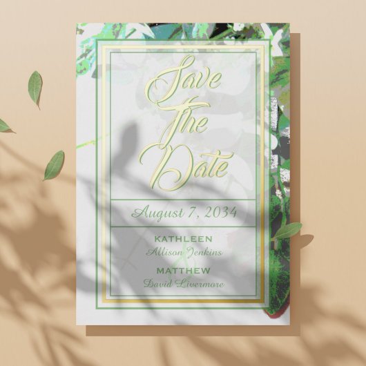 Greenery & Floral Botanical Wedding Save the Date Folie Uitnodiging