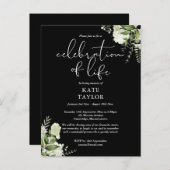 Greenery Floral Celebration of Life Memorial Aankondigingskaart (Voorkant / Achterkant)