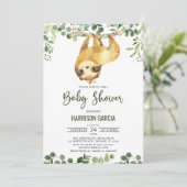 Greenery Floral Cute Sloth Baby shower Invitation Kaart (Staand voorkant)