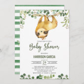 Greenery Floral Cute Sloth Baby shower Invitation Kaart (Voorkant / Achterkant)