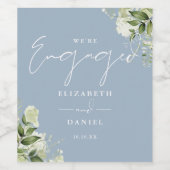 Greenery Floral Dusty Blue Engagement Party Wijn Etiket (Enkel label)