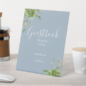 Greenery Floral Dusty Blue Guestbook Reclamebord Met Voetstuk (Insitu)