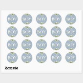 Greenery Floral Dusty Blue, het Baby shower van ee Ronde Sticker (Vel)