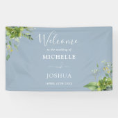 Greenery Floral Dusty Blue Wedding Welkom Spandoek (Horizontaal)
